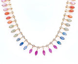 13Ct Multi Sapphire 0.98Ct Diamond 14Kt Yellow Gold Necklace