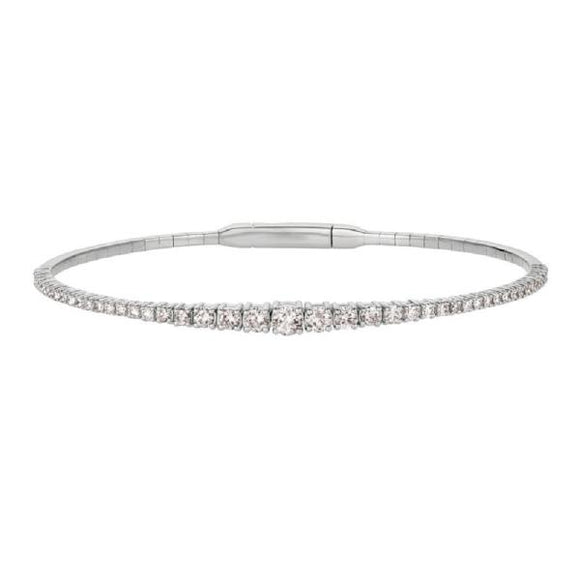 1.50Ct Diamond 6.70Gr 14K White Gold GRADUATED Flexible BANGLE