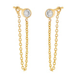 0.22 Ct.tw. Diamond Bezel Set With 1.5" Chain Stud 14K Gold Earring