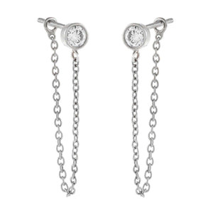 0.22 Ct.tw. Diamond Bezel Set With 1.5" Chain Stud 14K Gold Earring