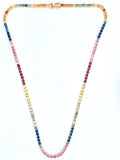 14.20Ct Multi Sapphire 14K Yellow Gold Tennis Necklace