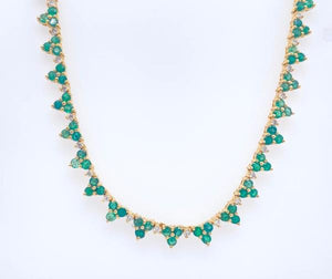 6.60Ct Emerald & 0.84Ct Diamond 14Kt Yellow Gold Necklace