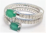 1.50Ct Diamond 0.80Ct Emerald Flexible Wrap 14K White Gold Ring