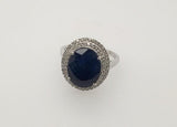 6.25 Cts oval Sapphire 0.40 Ct Diamond 14K White Gold Ring