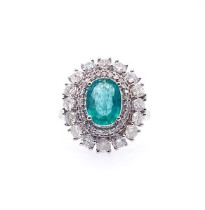 1.52Ct Diamond 1.35Ct Emerald 14K White Gold Ring