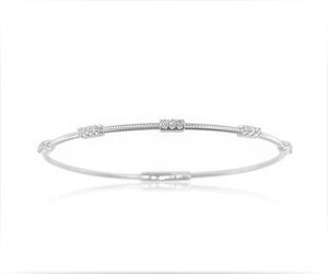 0.24Ct Diamond Station 14k White Gold Flexible Bangle