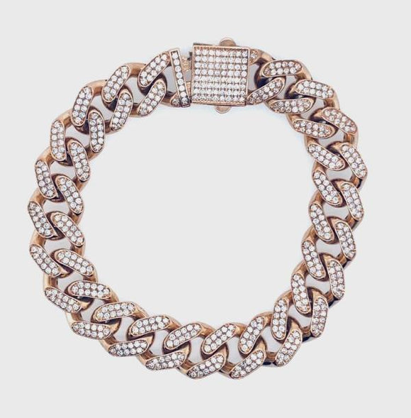 3.66Ct Diamond 14K Rose Gold  Hollow Curb Chain Bracelet For Men