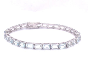 14Ct Aquamarine Stone 14K White Gold Emerald Cut Bracelet