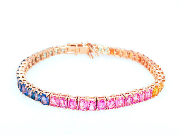 13 Ct Multi Sapphire 14Kt Rose Gold Bracelet