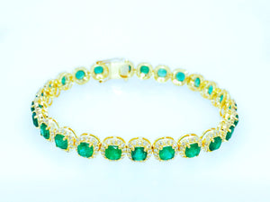 9.5 Ct Cushion cut Emerald & 2.95 Ct Diamond 14K Yellow gold Tennis Bracelet