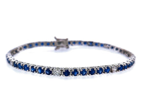 4.90 Ct Sapphire 1.50 Ct Diamond Tennis bracelet 14k White gold