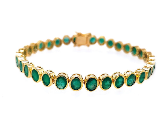 12.80 Ct Oval shaped Emerald bezel set Bracelet 14K Yellow Gold