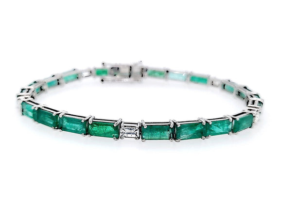 0.85 Ct Diamond 10.3 Ct Emerald Alternat Tennis Bracelet 14K White gold