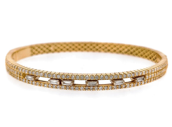 1.50 Ct Diamond sliding baguette flexi bangle 18K Yellow Gold