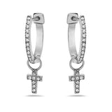 0.20Ct Diamond Cross Dangle Huggie Hoop Earrings in 14K Gold