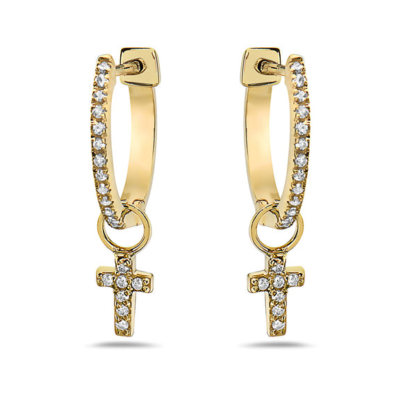 0.20Ct Diamond Cross Dangle Huggie Hoop Earrings in 14K Gold