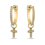 0.20Ct Diamond Cross Dangle Huggie Hoop Earrings in 14K Gold