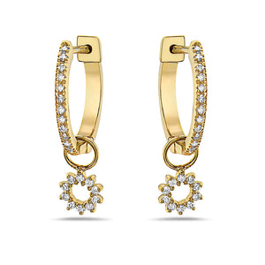 0.20Ct Diamond Sun Dangle Huggie Hoop Earrings in 14K Gold