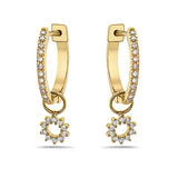 0.20Ct Diamond Sun Dangle Huggie Hoop Earrings in 14K Gold