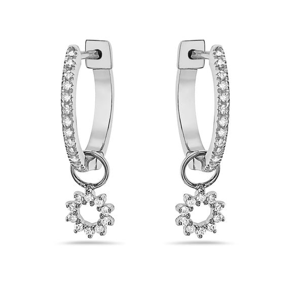 0.20Ct Diamond Sun Dangle Huggie Hoop Earrings in 14K Gold