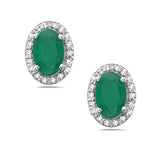 0.14 Ct. Tw. Diamond Around 0.80 Ct. Tw. Oval Emerald  Stud 14K Yellow Gold Earring