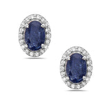 0.20 Ct. Tw. Diamond Around 1.20 Ct. Tw. Oval Sapphire Stud 14K Gold Earring