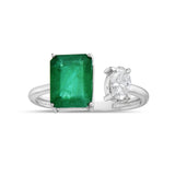 0.33Ct Oval Diamond 2.20 Emerald Ring 18K Gold