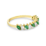 Marquise Shaped Diamond and Emerald Ring 14K Yellow Gold