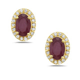 0.14 Ct. Tw. Diamond Around 1.25 Ct. Tw. Oval Ruby  Stud 14K Yellow Gold Earring