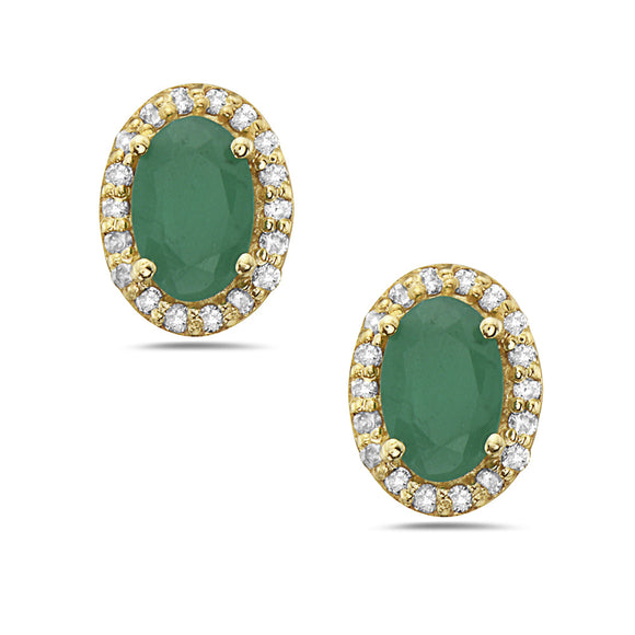 0.14 Ct. Tw. Diamond Around 0.80 Ct. Tw. Oval Emerald  Stud 14K Yellow Gold Earring