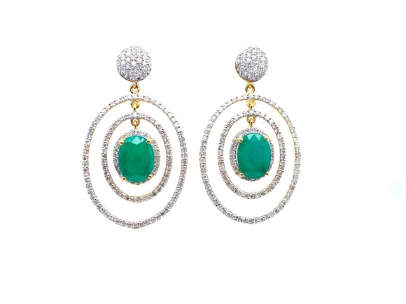 1.9Ct Diamond 3.65Ct Emerald 18K Yellow Gold Earring