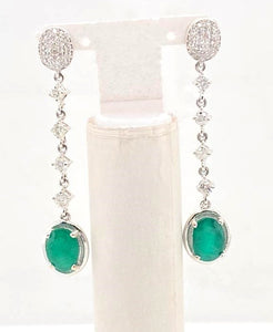 0.8Ct Diamond 2.4Cts Emerald 18K White Gold Swing Earring