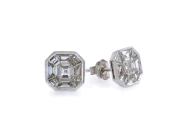 0.88 Cts  Asscher shape Pie Cut Diamond 14Kt White Gold Stud Earrings