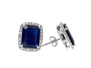 0.36 Ct. Tw. Diamond Around 5.29 Ct.Tw. Sapphire Stud 14K White Gold Earring