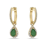 0.30 Ct. Diamond Mini Huggie Hoop With 0.76 Ct. Tw. Emerald Drop 14k Yellow Gold Earring