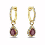 0.30 Ct. Diamond Mini Huggie Hoop With 1.4 Ct. Tw. Ruby Drop 14k Gold Earring