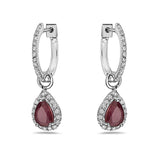 0.30 Ct. Diamond Mini Huggie Hoop With 1.4 Ct. Tw. Ruby Drop 14k Gold Earring