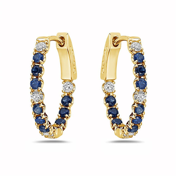 0.30 Ct. Tw. Diamond 0.80 Ct. Tw. Sapphire 14K Gold Mini Hoop Earring