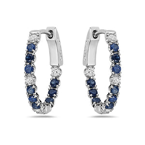 0.30 Ct. Tw. Diamond 0.80 Ct. Tw. Sapphire 14K Gold Mini Hoop Earring