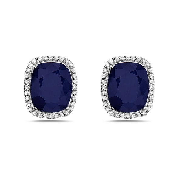 0.36 Ct. Tw. Diamond Around 8.25 Ct. Tw. Sapphire Stud 14K Gold Earring