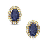 0.20 Ct. Tw. Diamond Around 1.20 Ct. Tw. Oval Sapphire Stud 14K Gold Earring