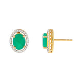 0.56 Ct. Tw. Diamond Around 2.56 Ct.tw. Emerald Oval 14k Yellow Gold Stud Earring