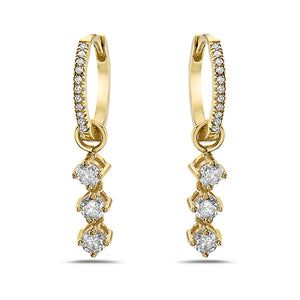 0.59 Ct. Tw. Diamond Mini Huggies Hoop With Three Diamond Drop 14K Gold Earring