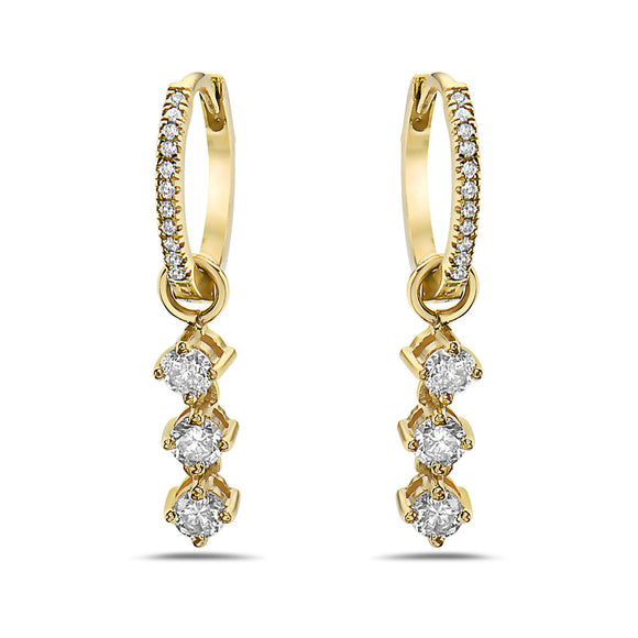 0.59 Ct. Tw. Diamond Mini Huggies Hoop With Three Diamond Drop 14K Gold Earring