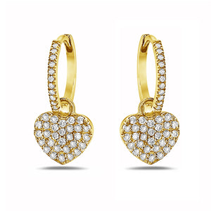 1.06 Ct. Tw. Diamond Mini Huggies Hoop With Hart Drop 14K Gold Earring