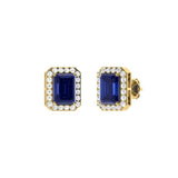 0.78Ct Emerald Cut Sapphire With 0.22Ct Diamond Halo Earrings in 14k Gold