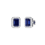 0.78Ct Emerald Cut Sapphire With 0.22Ct Diamond Halo Earrings in 14k Gold