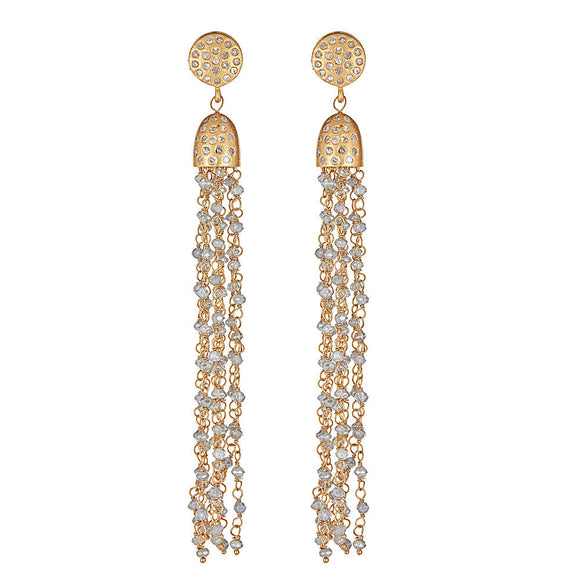 10.5Ct Yellow Diamond Bead Tassel 18k Yellow Gold Earring