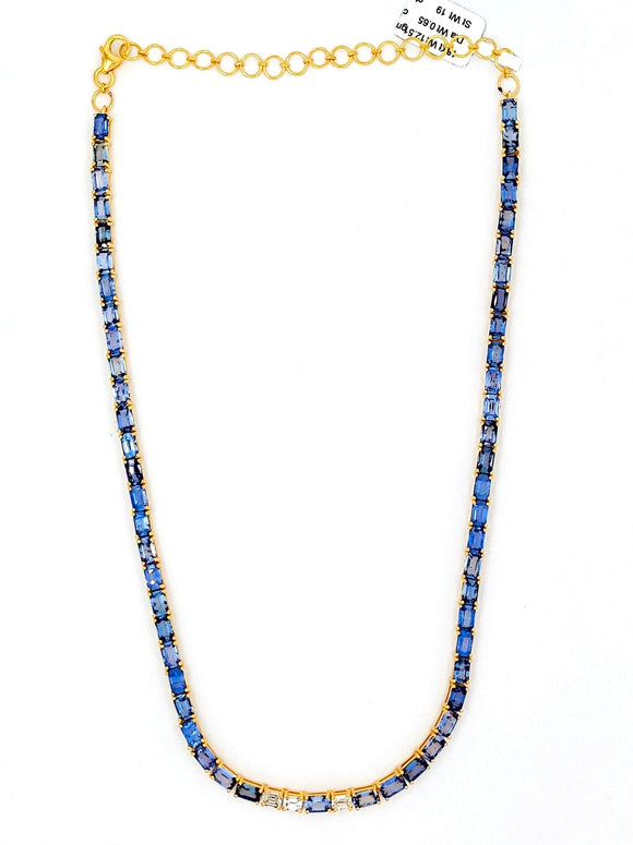 19 Ct Sapphire 0.65 Ct Diamond tennis necklace in 18K Yellow Gold