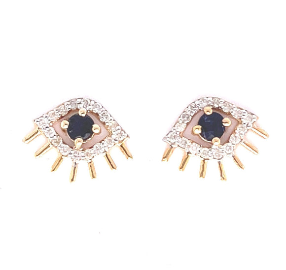 0.17 Ct. Tw. Diamond 0.26 Ct. Tw. Sapphire Eye 14k Yellow Gold Stud Earring